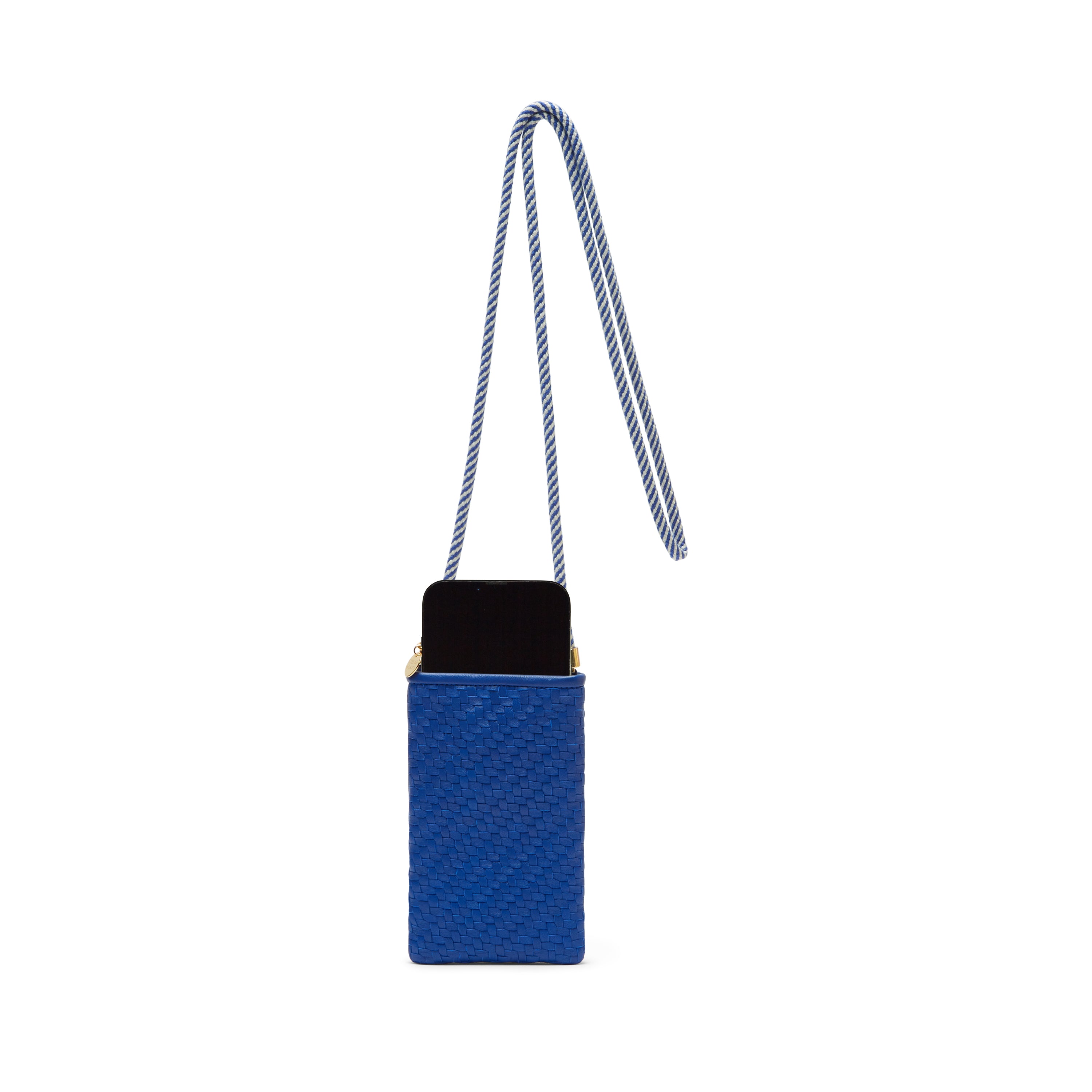 Berawa Hand Woven Leather Phone Pouch in Electric Blue by STELAR