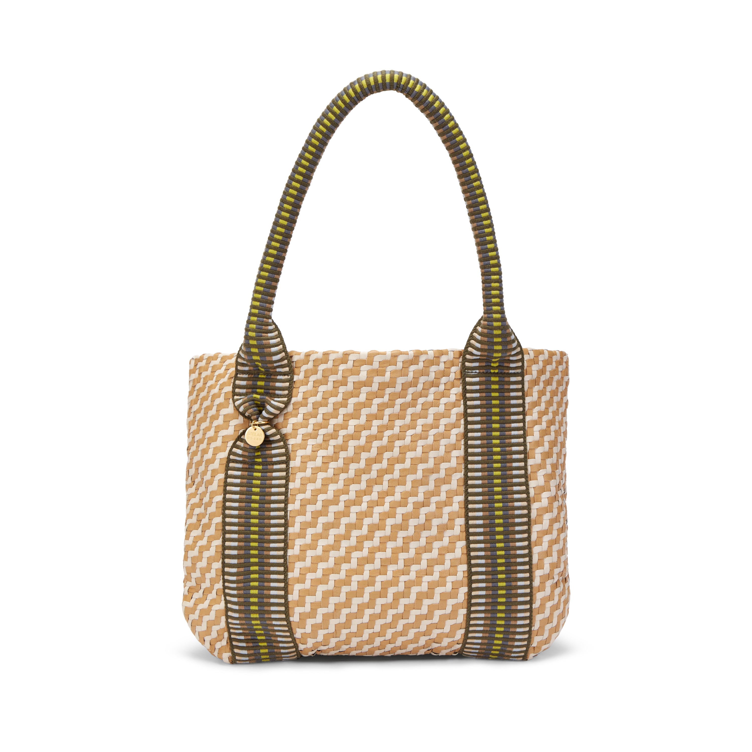 Misool Hand Woven Small Leather Tote Bag in Latte by STELAR