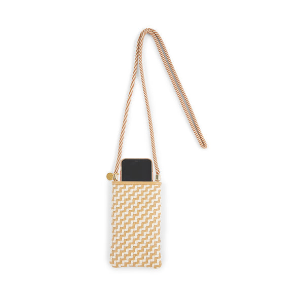 Berawa Hand Woven Leather Phone Pouch in Latte by STELAR