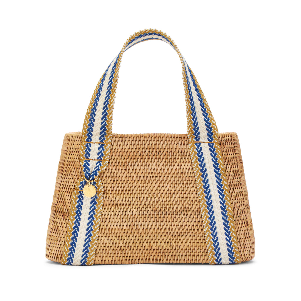 Manado Oval Bag in Natural with Blue Stripe Jacquard by STELAR