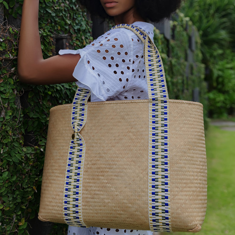 Medium Mentawai Vegan Bamboo Tote Bag With Jacquard Strap by STELAR